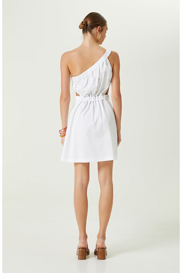 Beyaz Tek Omuz Elbise - 5