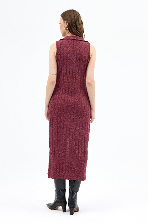 8152A Rochie cu fermoar frontal Burgundy - 5