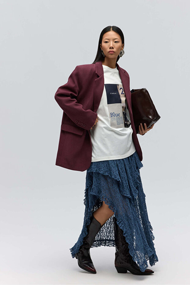 Symi Wide Cut Basic Claret Red Blazer - 6