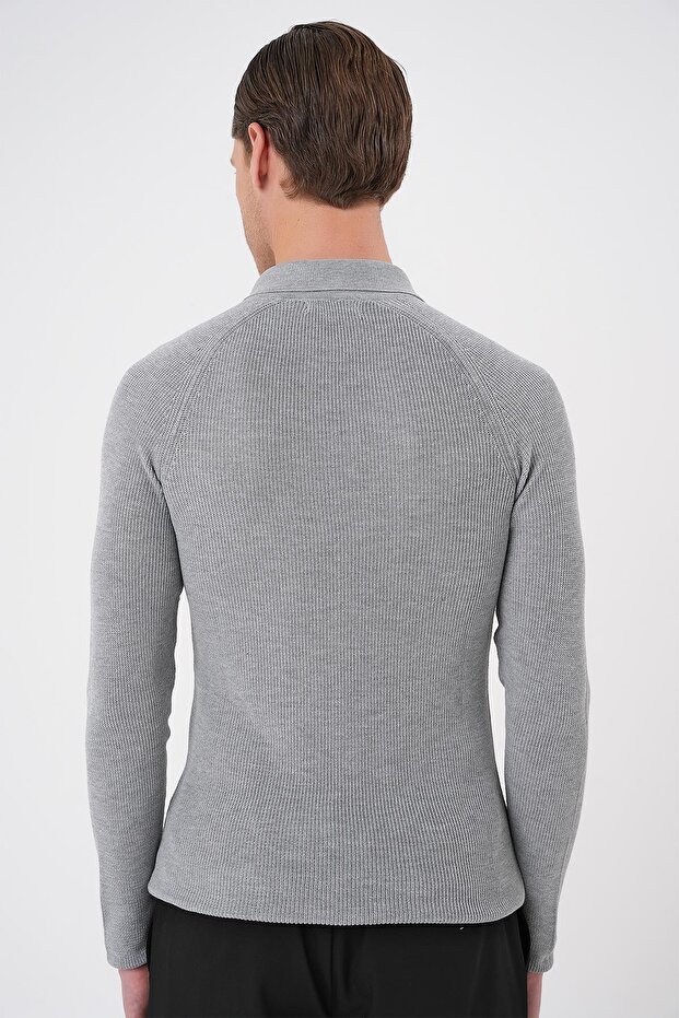 Tr 878 Triko Slim Fit Gri Basic - 6