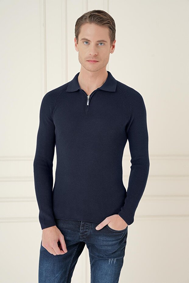 Tr 878 Triko Slim Fit Lacivert Basic - 4