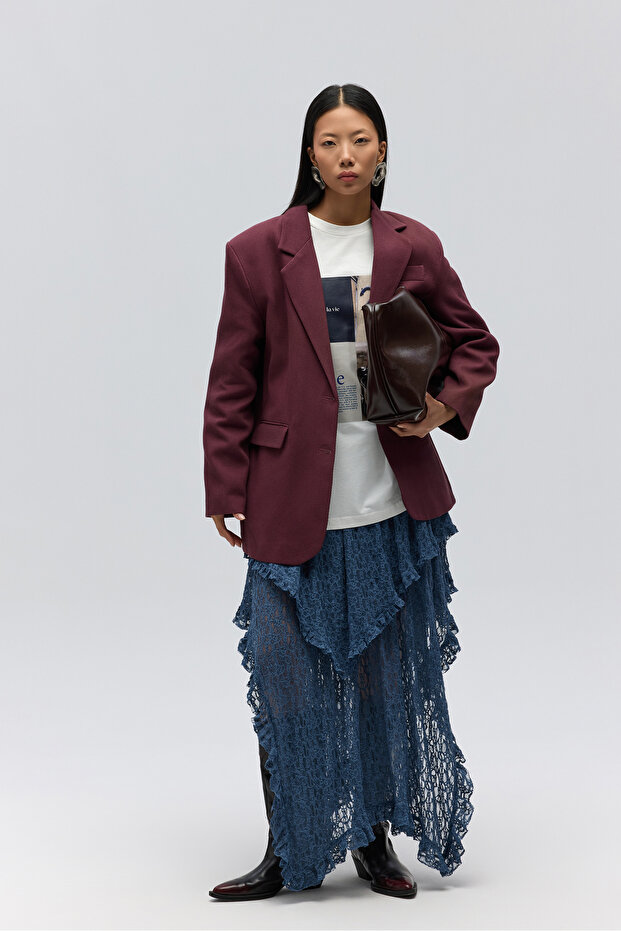 Symi Wide Cut Basic Claret Red Blazer - 1