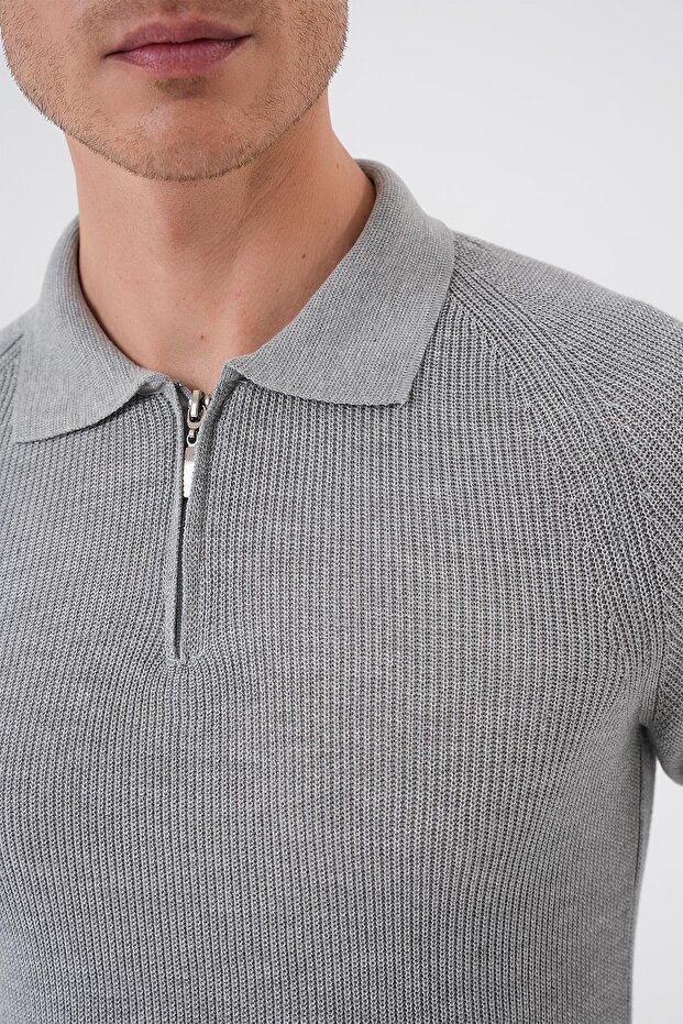 Tr 878 Triko Slim Fit Gri Basic - 7