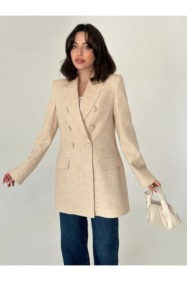 Coated Buttoned Long Blazer Jacket - 1