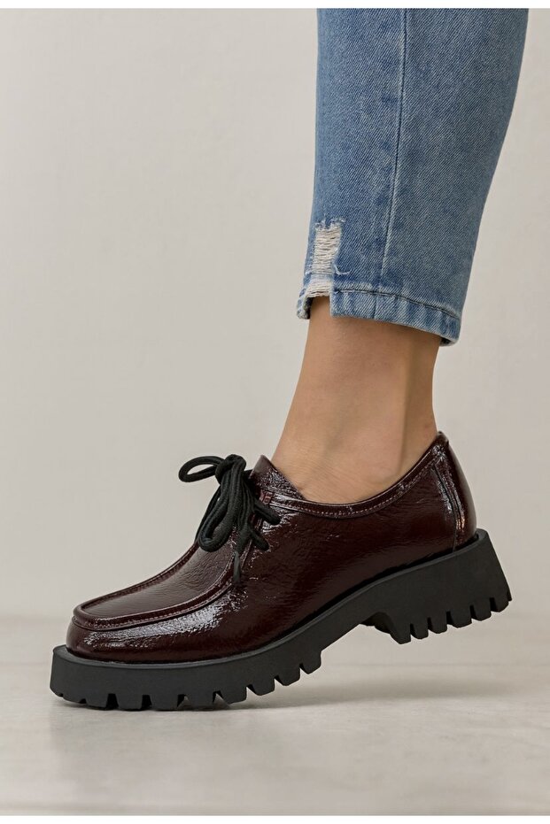 Burgundy Patent Leather Genuine Leather Shoes