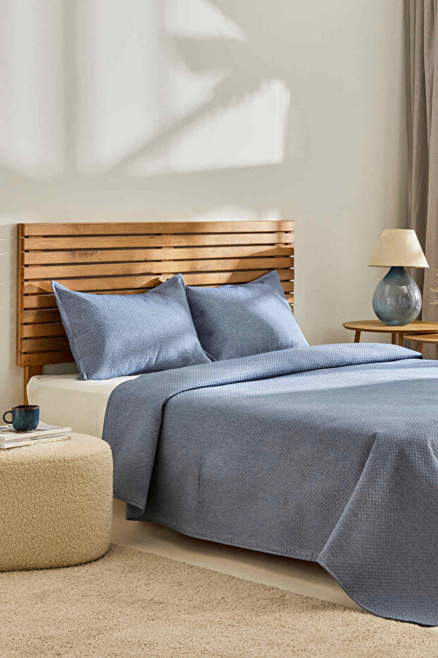 Arven Çift Kişilik Yatak Örtüsü Takımı Mavi - 1