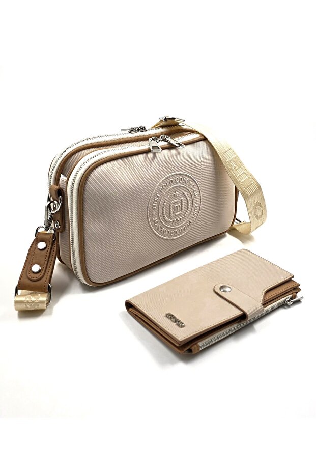 justpolo women's lacoste 5 compartments shoulder bag and wallet combo