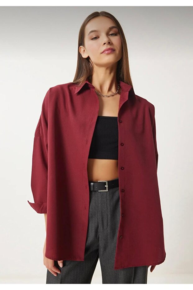 Kadın Oversize Uzun Basic Gömlek - 3