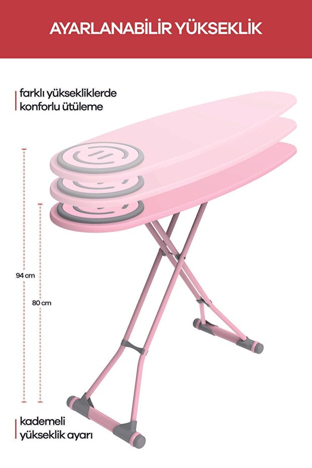 Premıum Ütü Masası Soft Pembe Fişsiz 14013 - 2