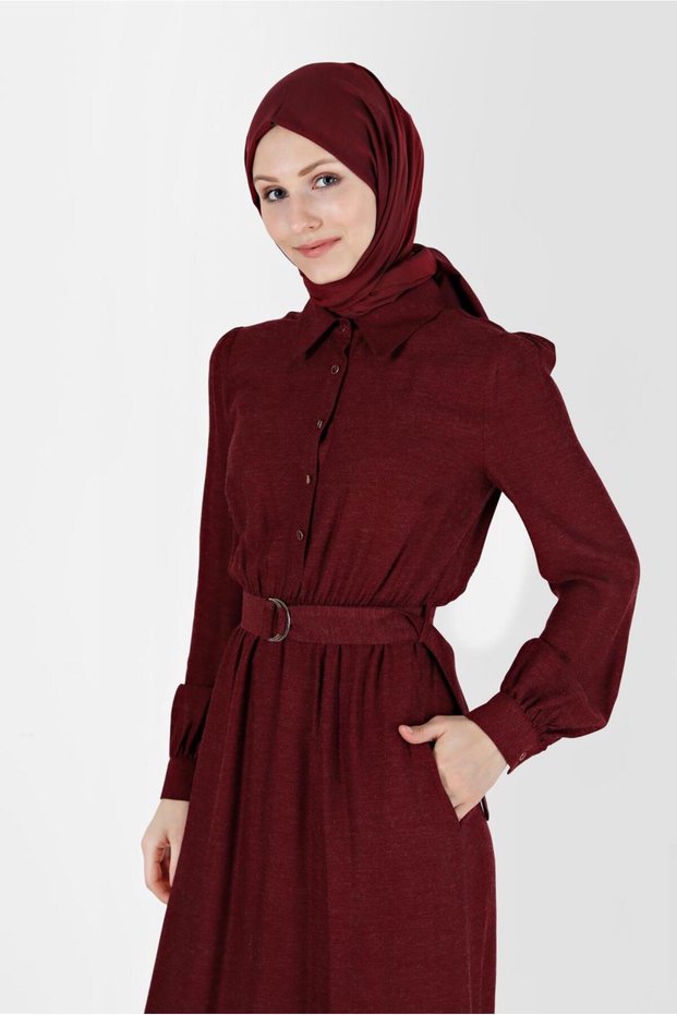 Beli̇ Kuşakli Gömlek Yakka Elbi̇se 42268-1