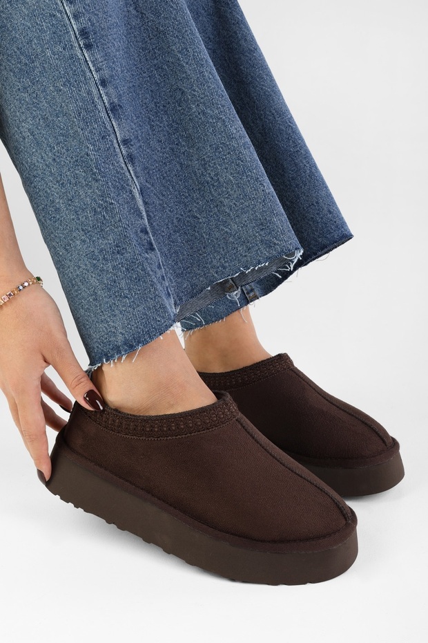 Dámské Uggps hnědé chlupaté krátké semišové ploché pantofle - 2