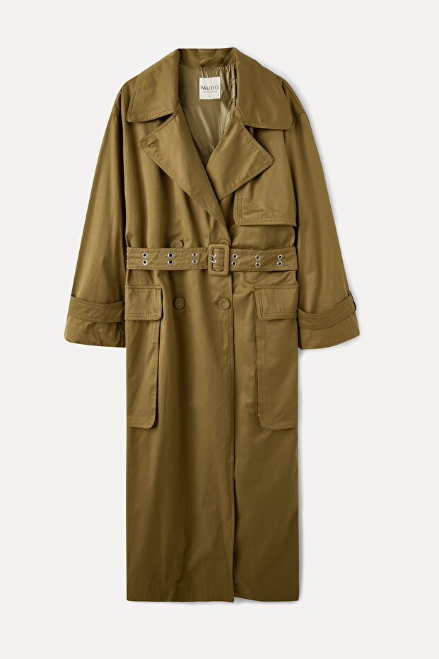 OVERSIZE KEMERLİ UZUN TRENÇKOT - 4