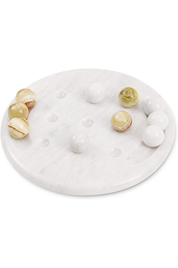 Marble Tic Tac Toe 10" Inches White and Green | Brain Teaser Game | Handcrafted | Stylish Decor