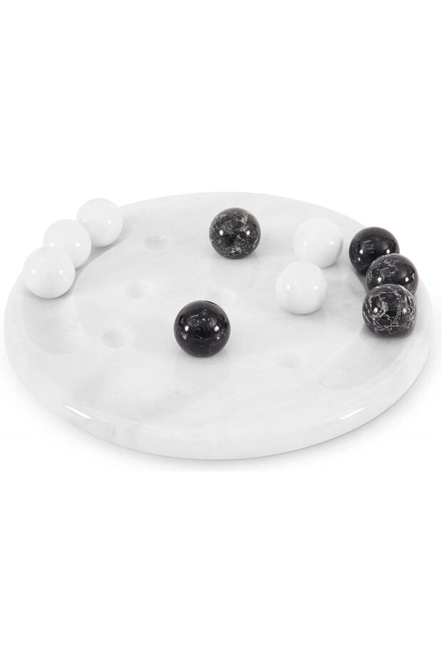 Marble Tic Tac Toe 10" Inches White and Black | Brain Teaser Game | Handcrafted Game | Stylish Decor