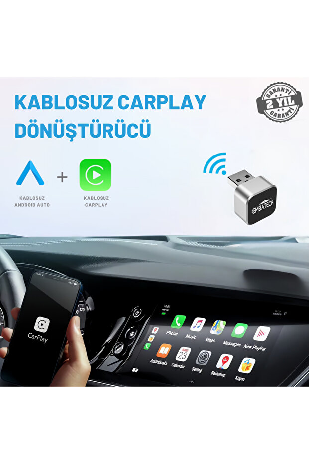 Araç Içi 2in1 Android Ve Apple Cihazlar Için Kablosuz CarPlay Ve Android Auto Adaptörü (EMT-001) - 1
