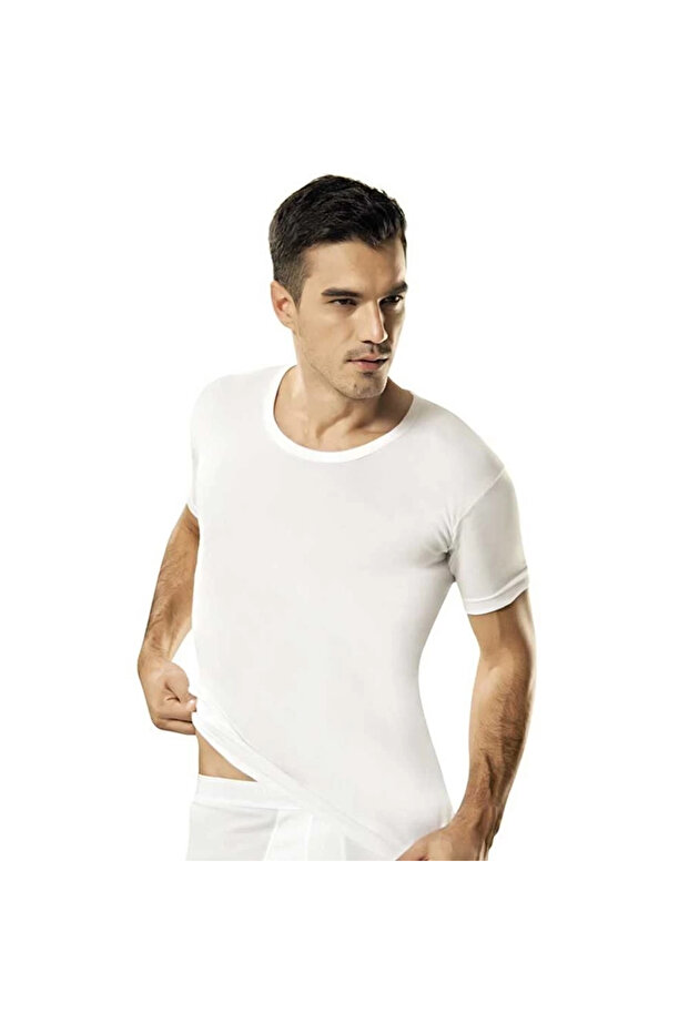 113 Ribbed Open Collar Short Sleeve Men's Undershirt