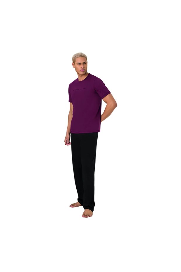 1708 Men's Summer Short Sleeve Long Bottom Pajama Set
