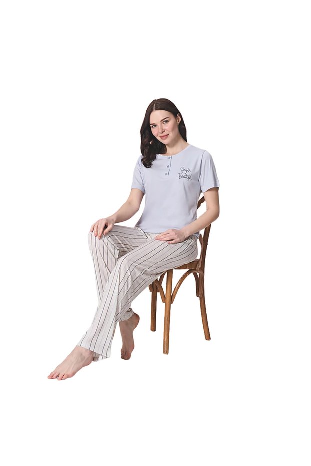 Over Sleep 1867 Women's Short Sleeve Long Bottom Modal Summer Pajamas Suit