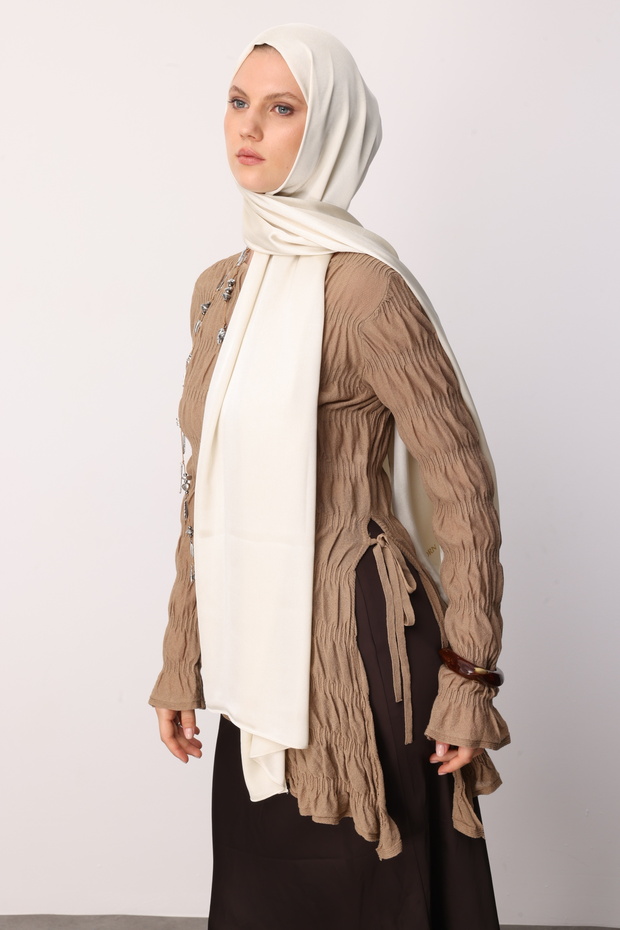 Taş Rengi Diamond Aura Şal - 3