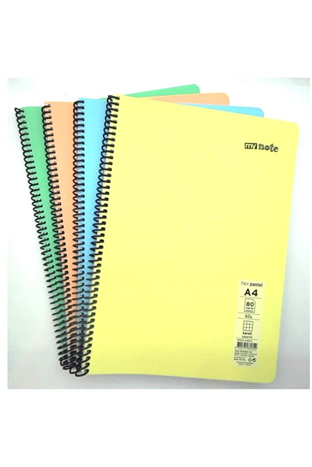 Flex Pastel Defter PP Kapak Spiralli 80 yp Kareli 4 lü set - 1