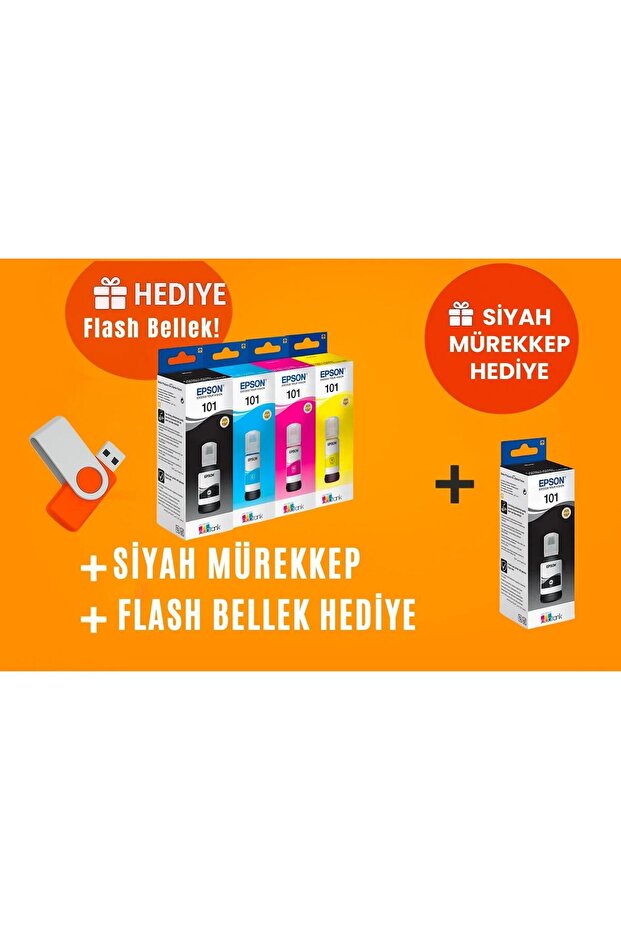 101 Ecotank L4266 Orjinal Mürekkep Seti + 1 Siyah Hediye 14u1300 - 1