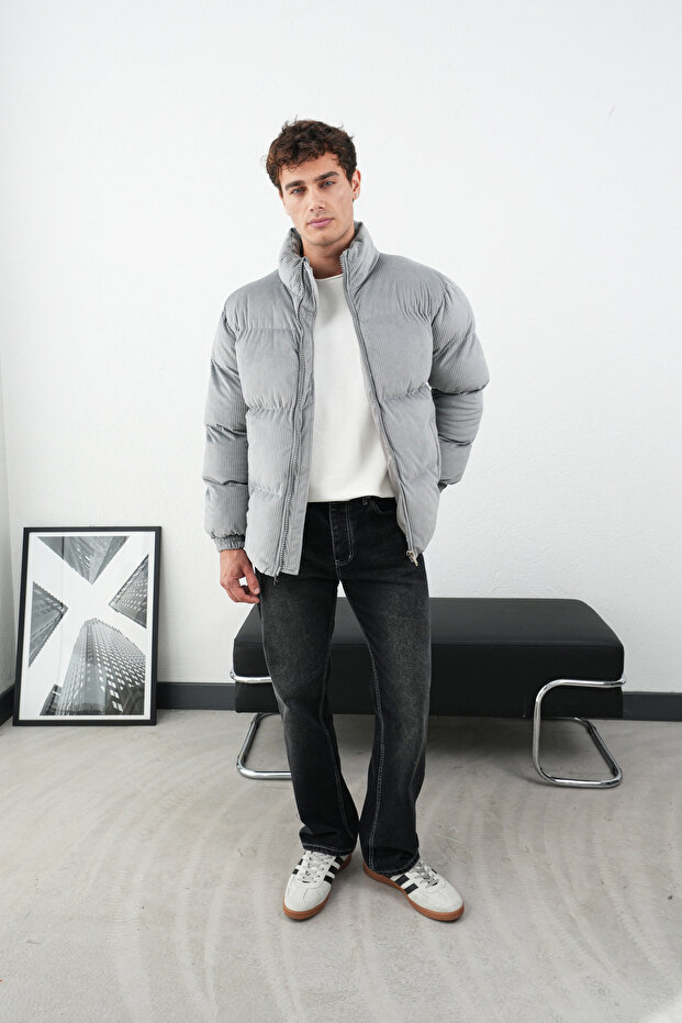 Kalın Fitilli Kadife Şişme Mont - 6