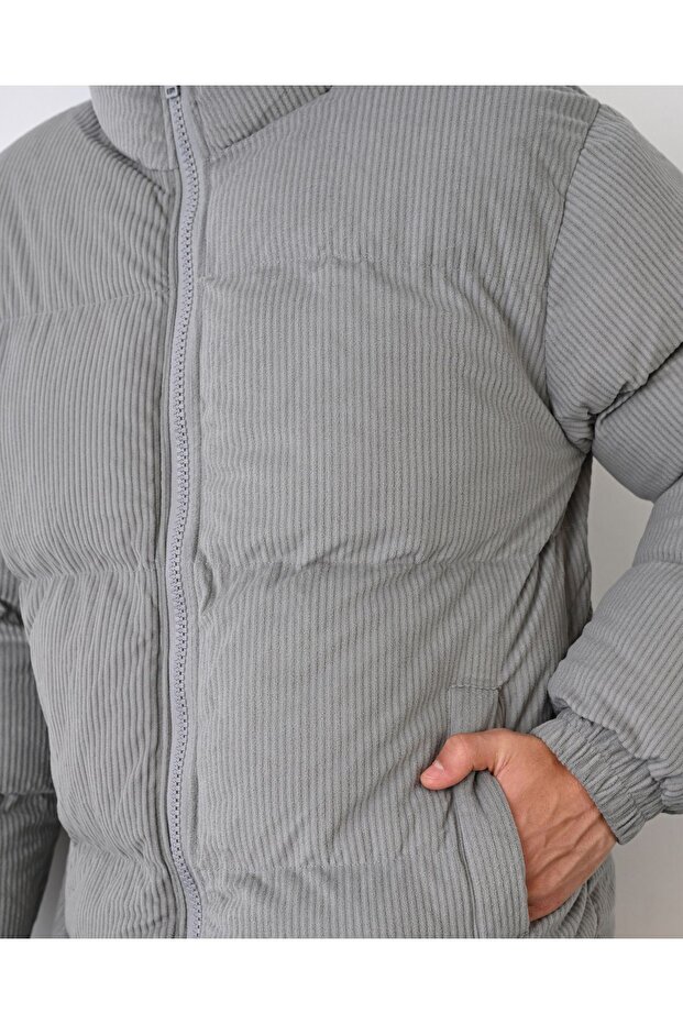 Kalın Fitilli Kadife Şişme Mont - 3