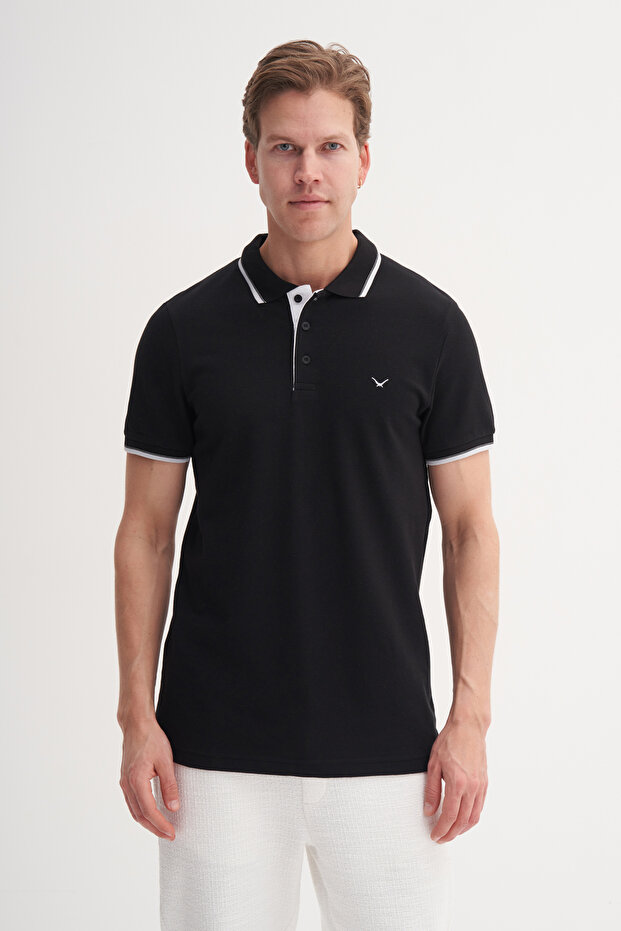 Polo Neck Slim Fit Pique Plain Cotton T-Shirt