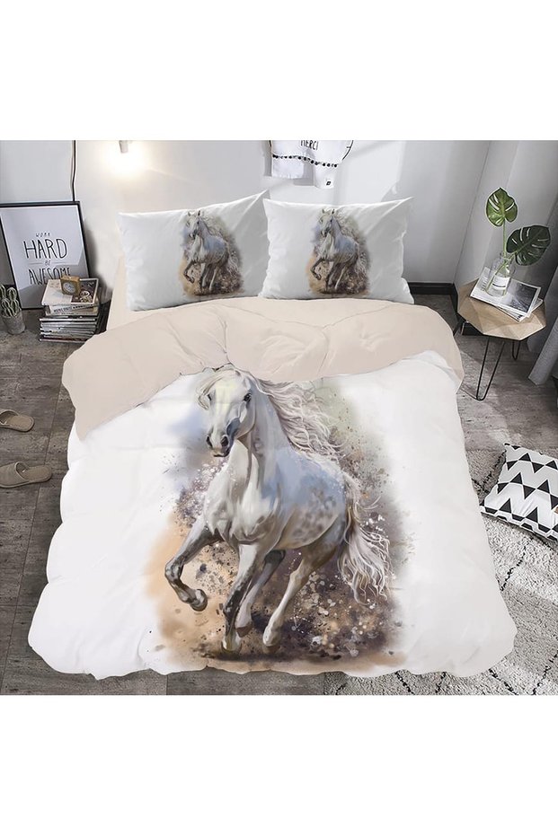 3D Printed Noble Horse Patterned Double Duvet Cover Set - Without Sheets