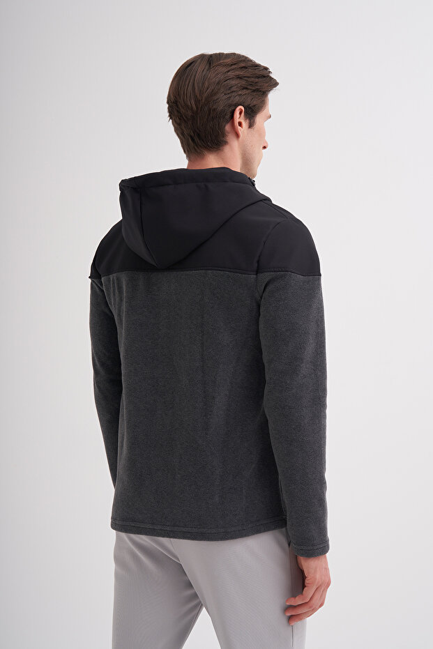 Kapüşonlu Polar Kumaş Basic Regular Fit Sweat Hırka - 6