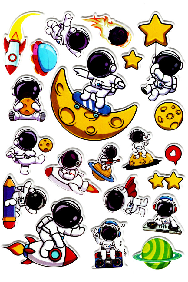 Moon Astronaut Patterned Embossed Stiker - 20x14cm Planner Sticker (Yqa012)
