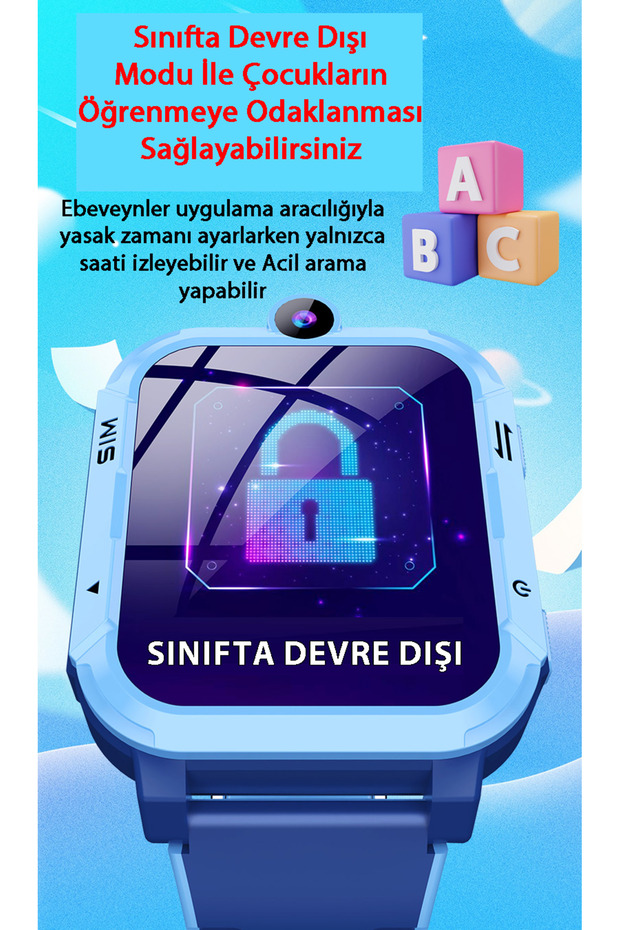 Z34 Görüntülü Görüşme Gps Wıfı Net Konum Gizli Dinleme Akıllı Çocuk Takip Saati Sim Kartlı - Mavi - 6