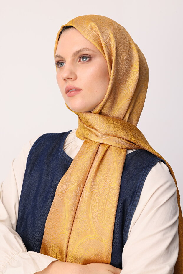Şal Vera Pattern Shine Line Mink-Muștar - 3