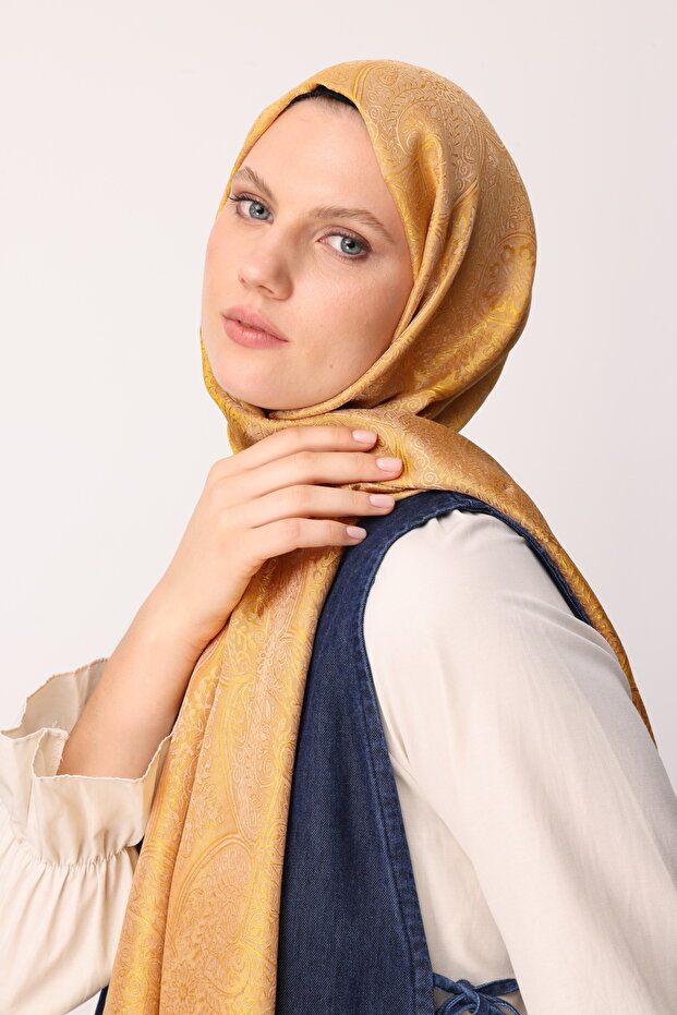 Şal Vera Pattern Shine Line Mink-Muștar - 2