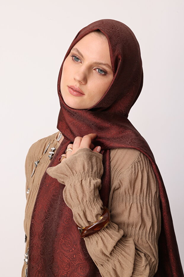 Moren Desen Shine Line Şal Acı Kahve-Kahve - 5