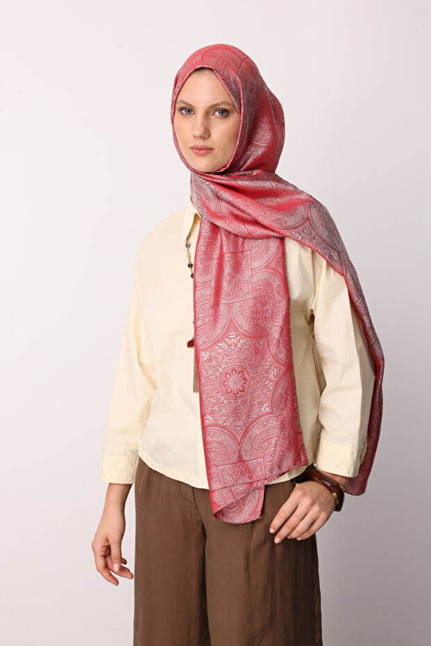 Vera Pattern Shine Line Shawl Burgundy-Mint Green