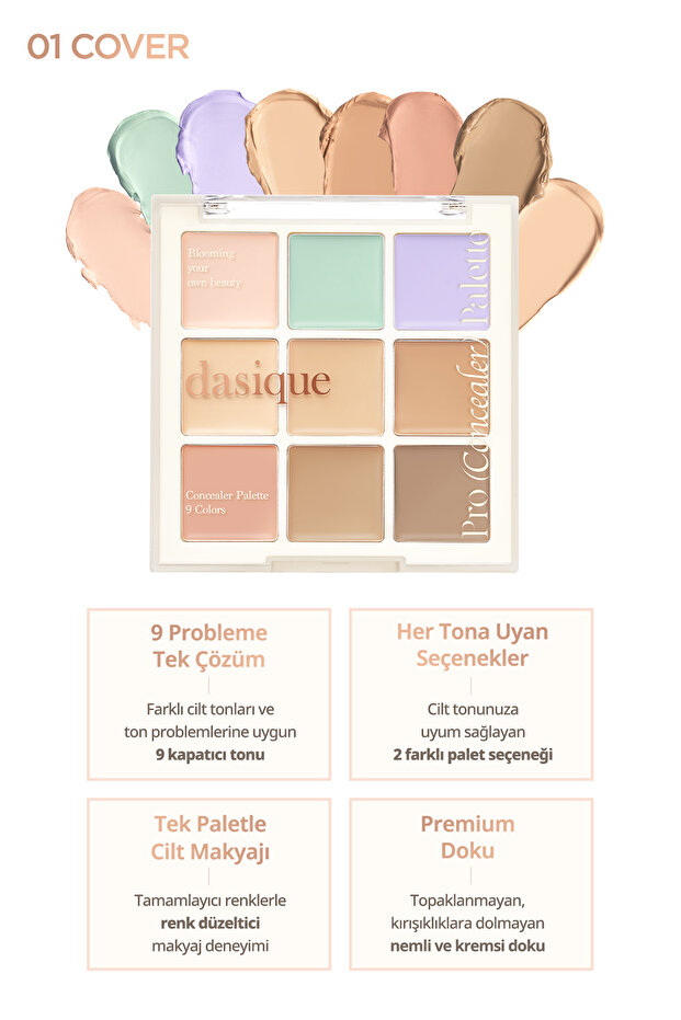 Kremsi Dokuya Sahip, Çok Amaçlı Kullanıma Uygun Kapatıcı Paleti Pro Concealer Palette (#01 C - 3