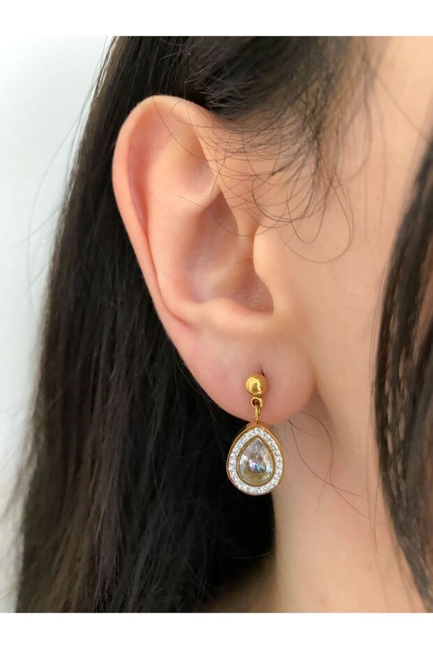Women's Steel Earrings Water Drop Zircon Stone Tarnish Women's Earrings