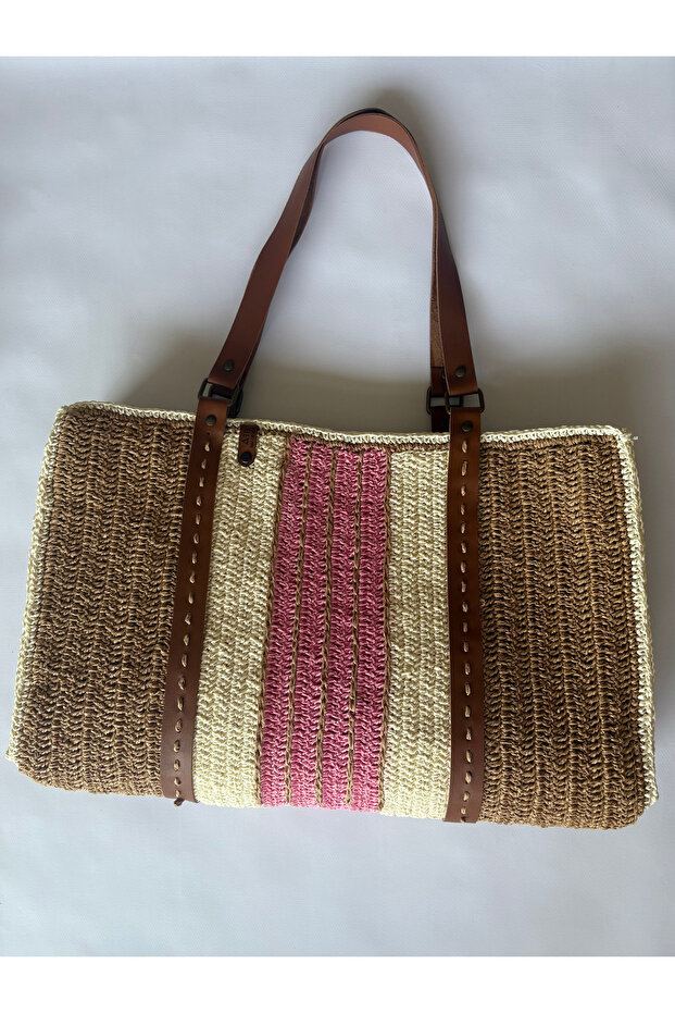 Pembe Şeritli Plaj Çantası - 2