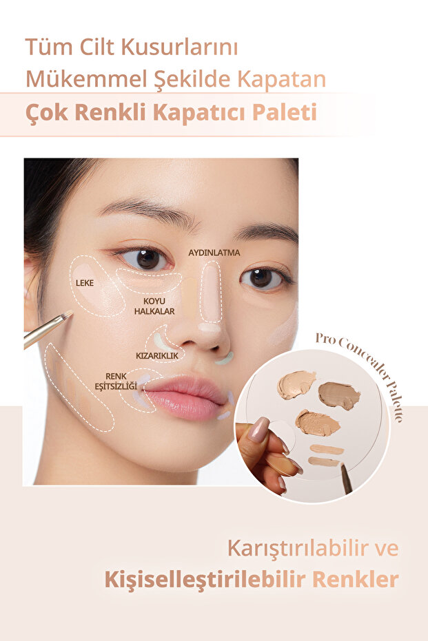 Kremsi Dokuya Sahip, Çok Amaçlı Kullanıma Uygun Kapatıcı Paleti Pro Concealer Palette (#01 C - 7