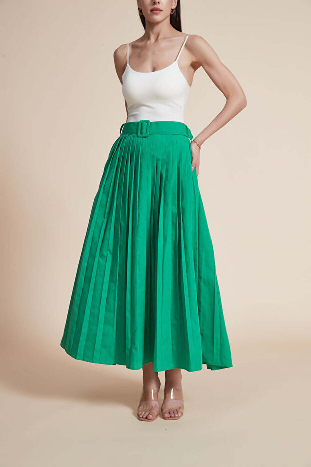 Solid Pleated Midi Skirt - 4