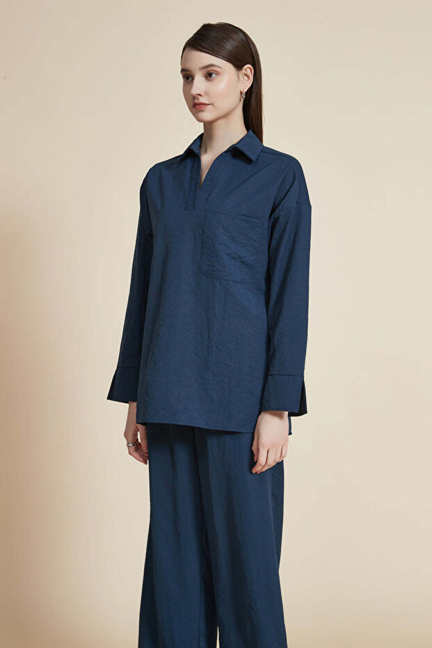 بلوزة سادة بطول الخصر وأكمام واسعة - 5