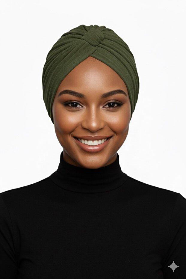 Cotton Banded Lined Khaki Ready-To-Wear Turban Hijab Pool Cap Suitable for Medical Use