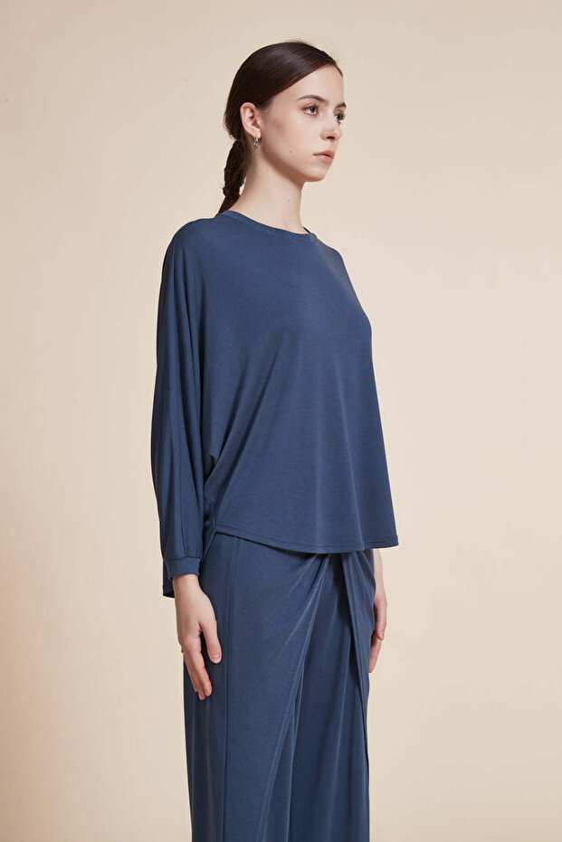 بلوزة سادة مضلعة بأكمام طويلة - 6