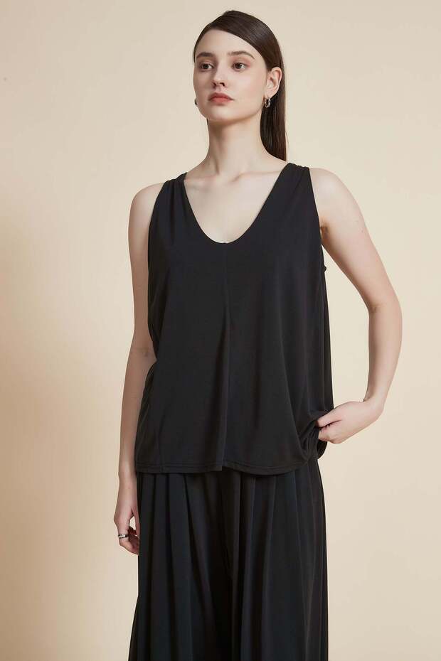 Solid V-Neck Top - 1