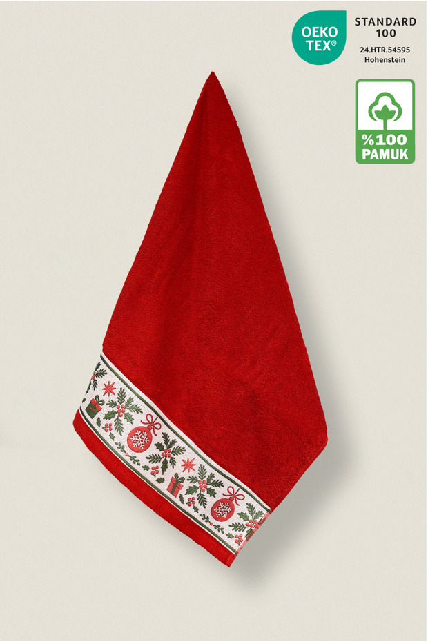 Christmas Towel 100% Cotton Christmas Concept Hand, Face and Kitchen Towel Red 50X90Cm 1 Piece
