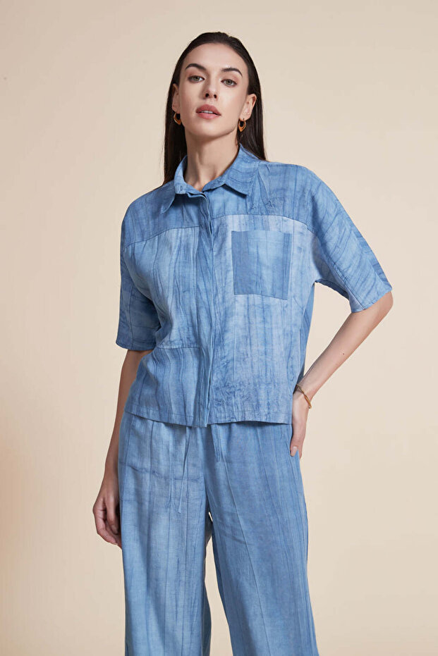 بلوزة سادة بأكمام قصيرة مكشكشة - 4