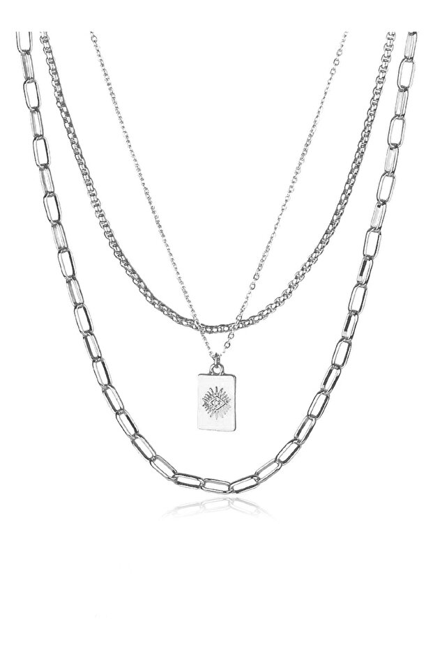 قلادة فضية اللون بسلسلة ثلاثية - 4