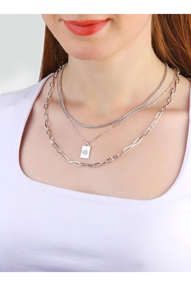 قلادة فضية اللون بسلسلة ثلاثية - 2