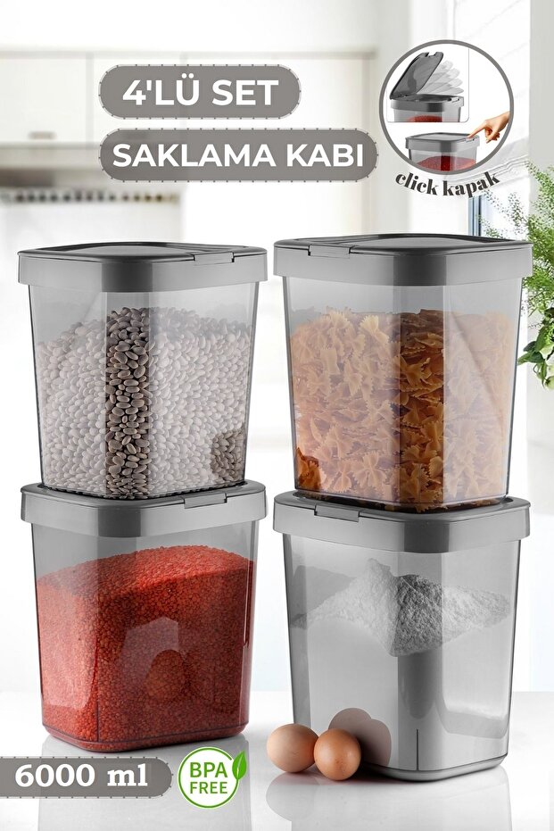 4'lü Mega Un Bakliyat Erzak Kabı Kilit Kapaklı Deterjanlık Toz Deterjan Saklama Kutusu 6 Lt - 1